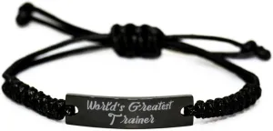 World's Greatest Trainer Black Rope Bracelet, Trainer Engraved Bracelet, Funny Gifts for Trainer, Gifts for Doctors, Gifts for Lawyers, Gifts for Teachers, Gifts for Accountants, Gifts for Bankers,