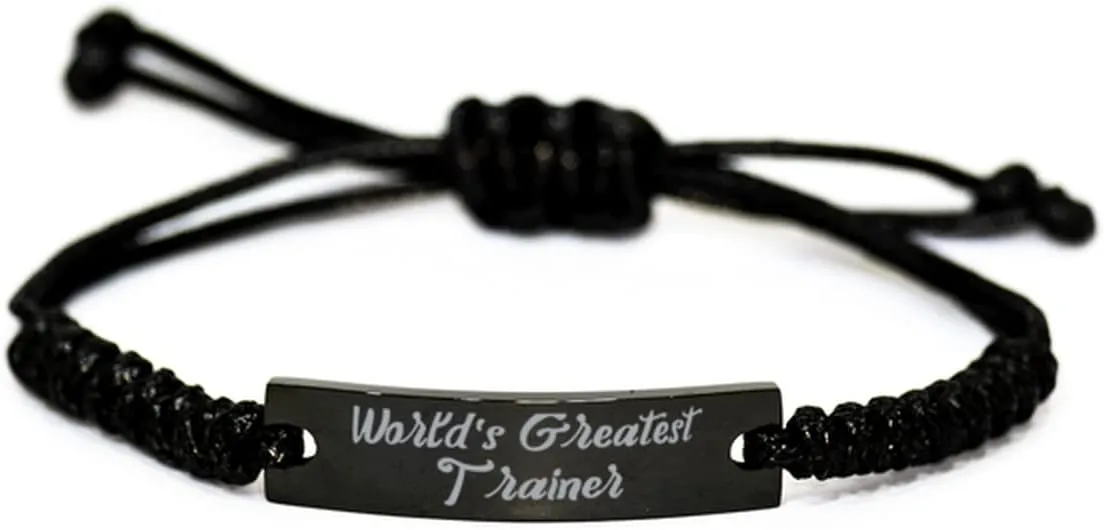World's Greatest Trainer Black Rope Bracelet, Trainer Engraved Bracelet, Funny Gifts for Trainer, Gifts for Doctors, Gifts for Lawyers, Gifts for Teachers, Gifts for Accountants, Gifts for Bankers,