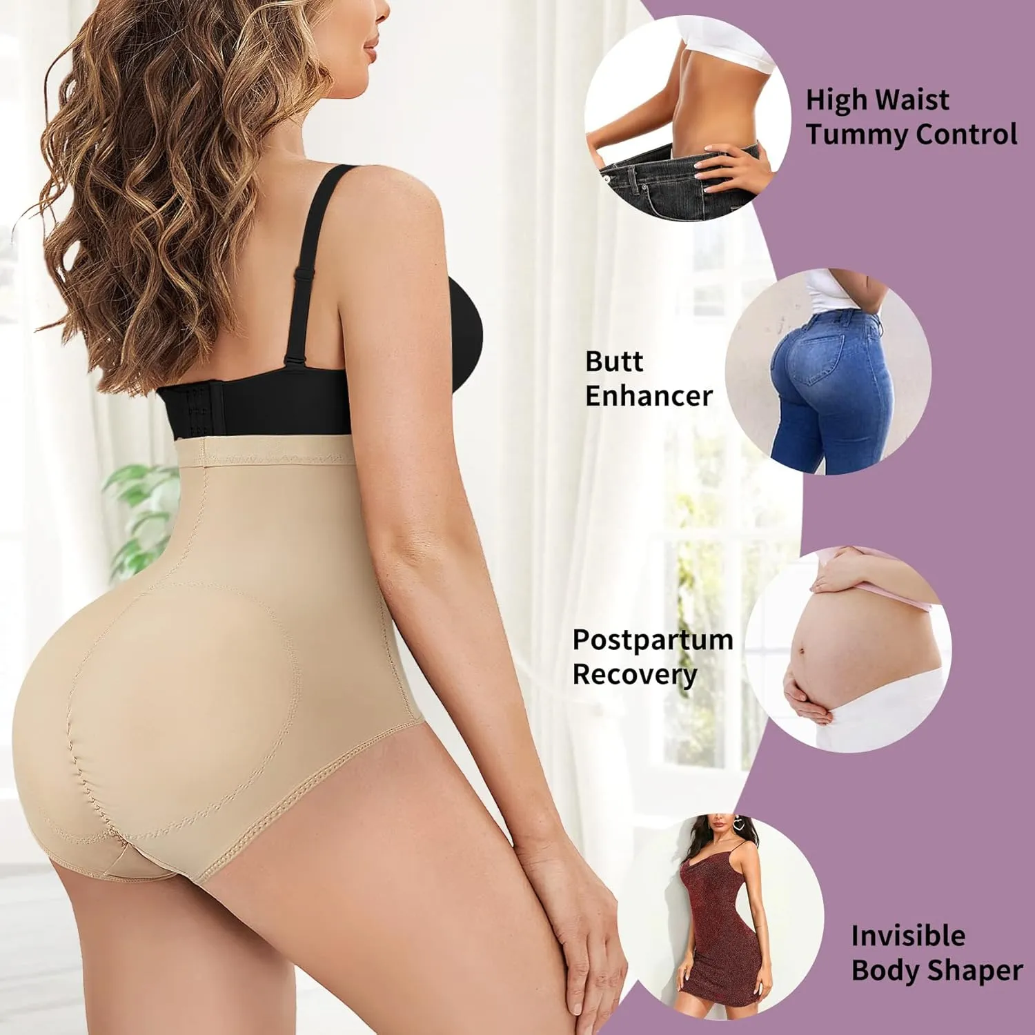 YERKOAD Womens Butt Lifter Panties Tummy Control Waist Trainer High Waist Stomach Body Shaper Girdle Slimming Underwear