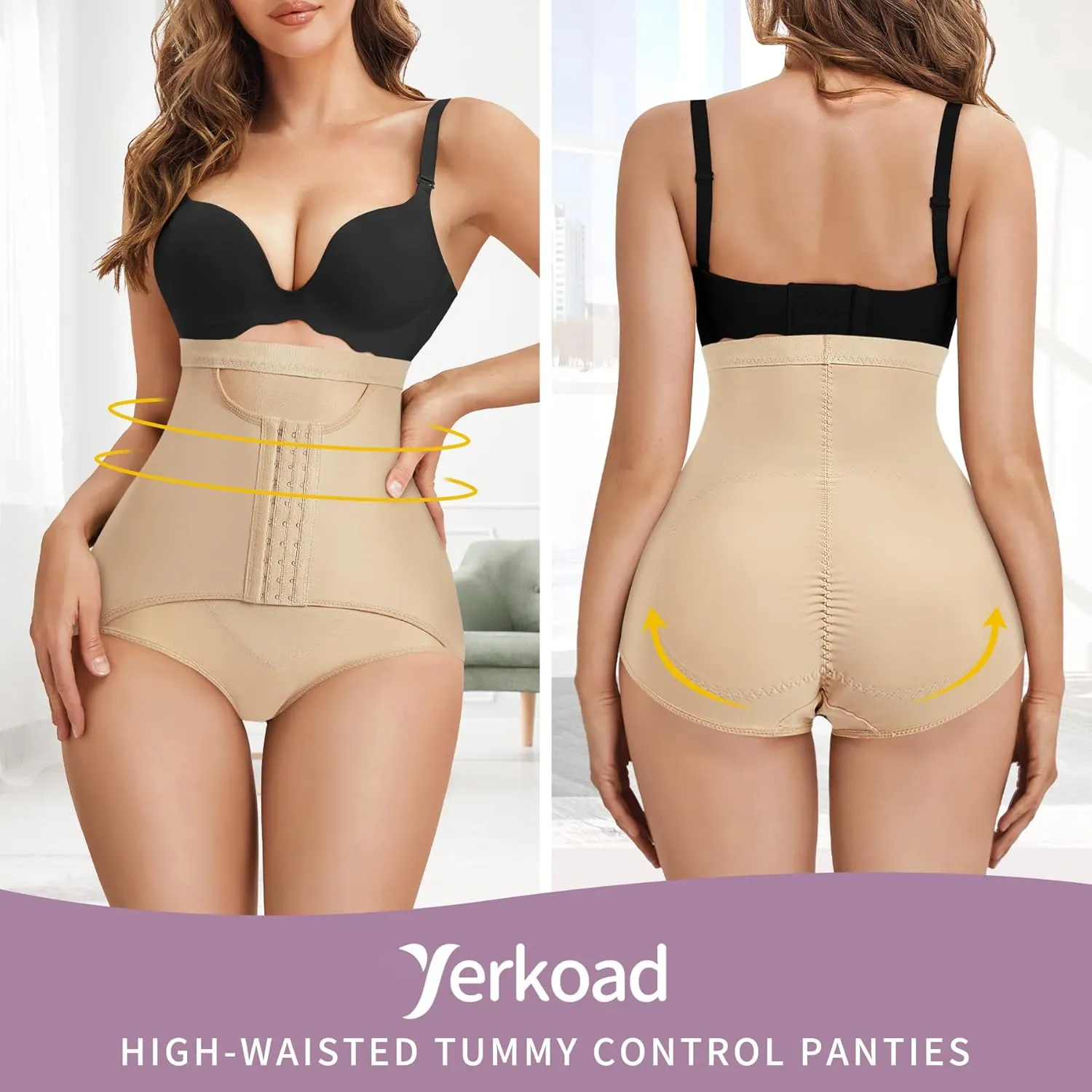 YERKOAD Womens Butt Lifter Panties Tummy Control Waist Trainer High Waist Stomach Body Shaper Girdle Slimming Underwear