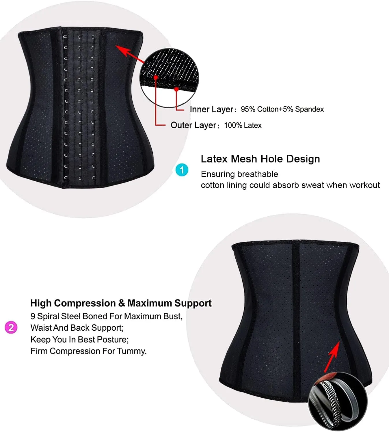 YIANNA Waist Trainer for Women Latex Underbust Waist Cincher Corset Sport Girdle Hourglass Body Shaper