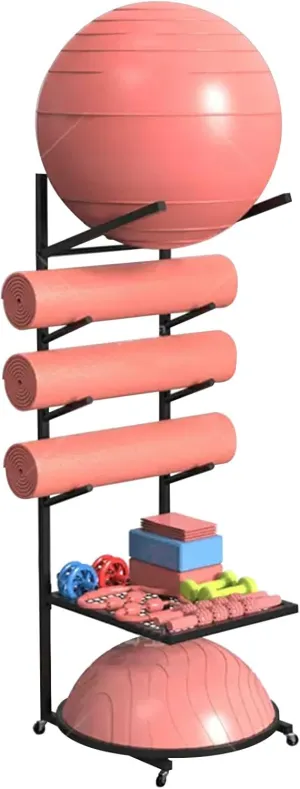 Yoga Mat Storage Rack with Wheels Gym Equipment nizer for Home Studio Garage Exercise Ball and Foam Roller Holder Tall Floor Stand for Half Ball Balance Trainer