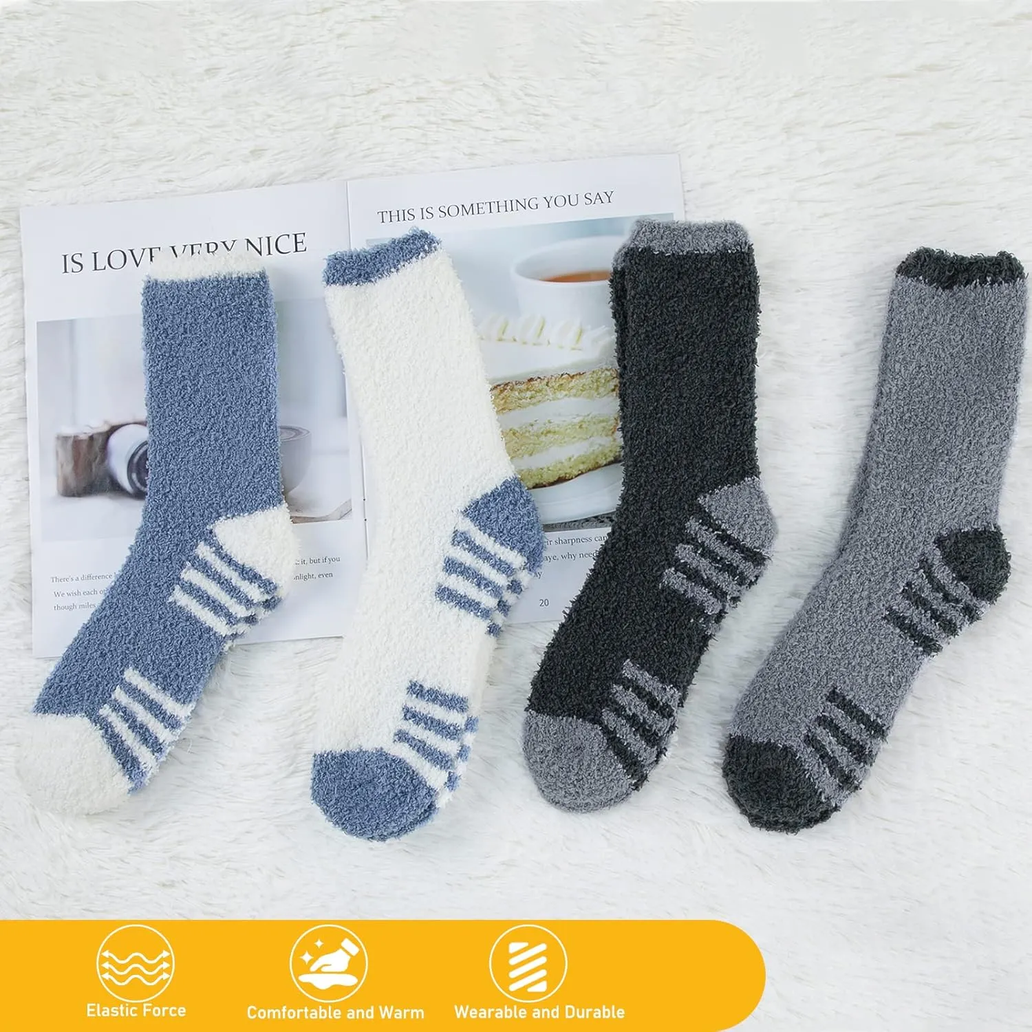 Zando Men's Fuzzy Slippers - Cozy Fluffy Socks, Winter Warm, Soft Cabin Stockings, Comfy Sleep Boot Socks