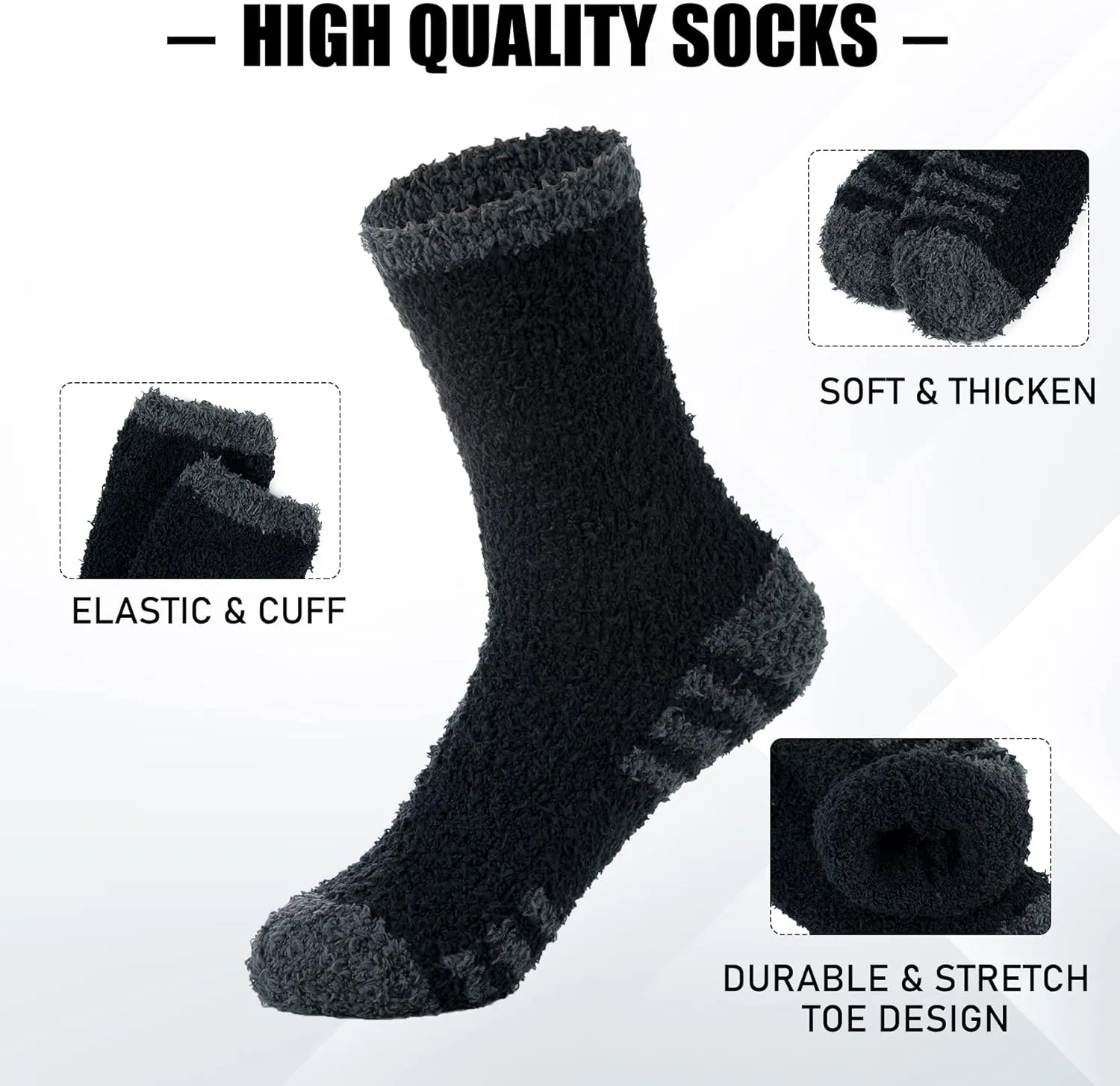 Zando Men's Fuzzy Slippers - Cozy Fluffy Socks, Winter Warm, Soft Cabin Stockings, Comfy Sleep Boot Socks
