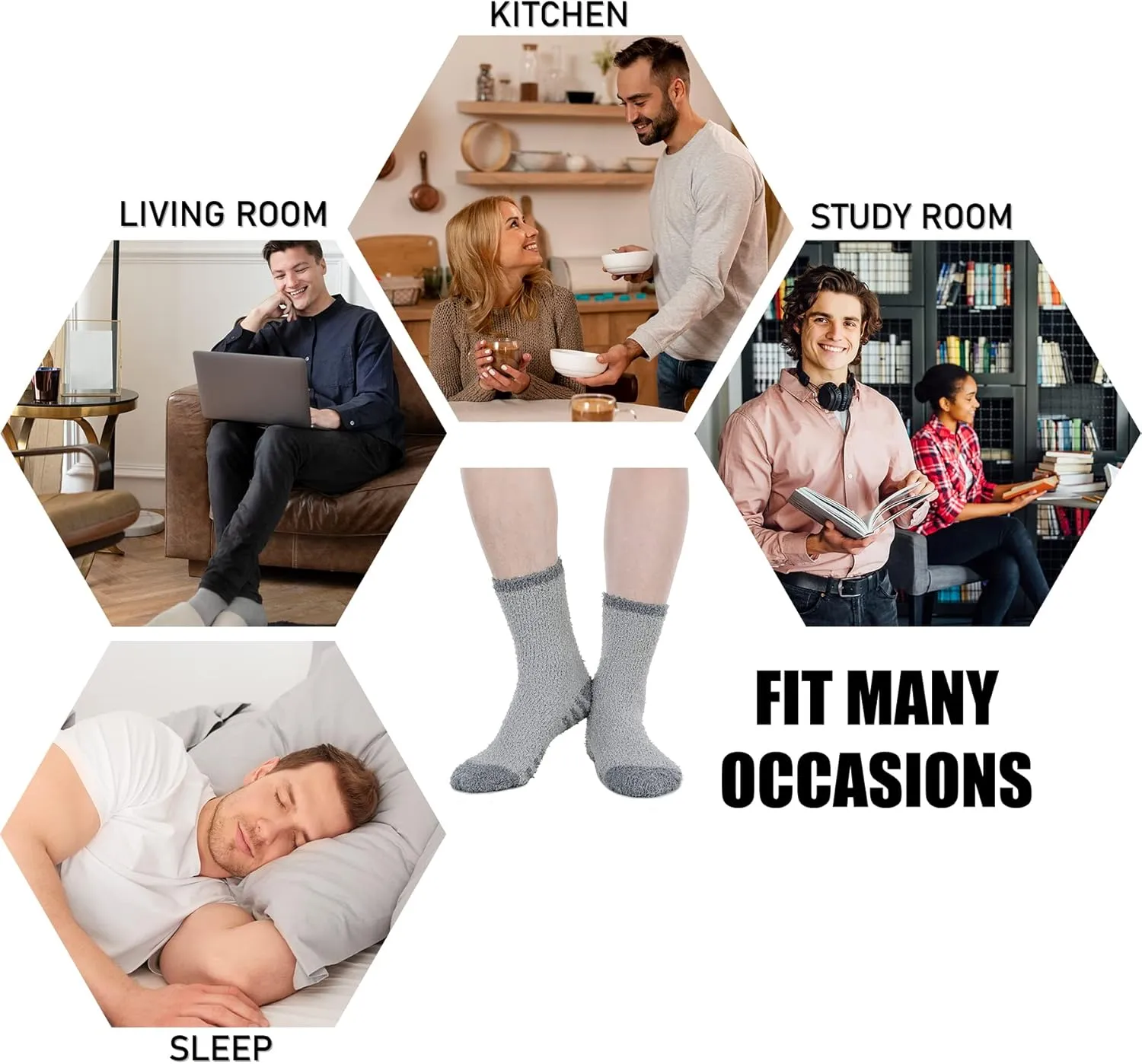 Zando Men's Fuzzy Slippers - Cozy Fluffy Socks, Winter Warm, Soft Cabin Stockings, Comfy Sleep Boot Socks