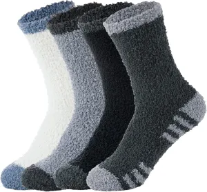 Zando Men's Fuzzy Slippers - Cozy Fluffy Socks, Winter Warm, Soft Cabin Stockings, Comfy Sleep Boot Socks