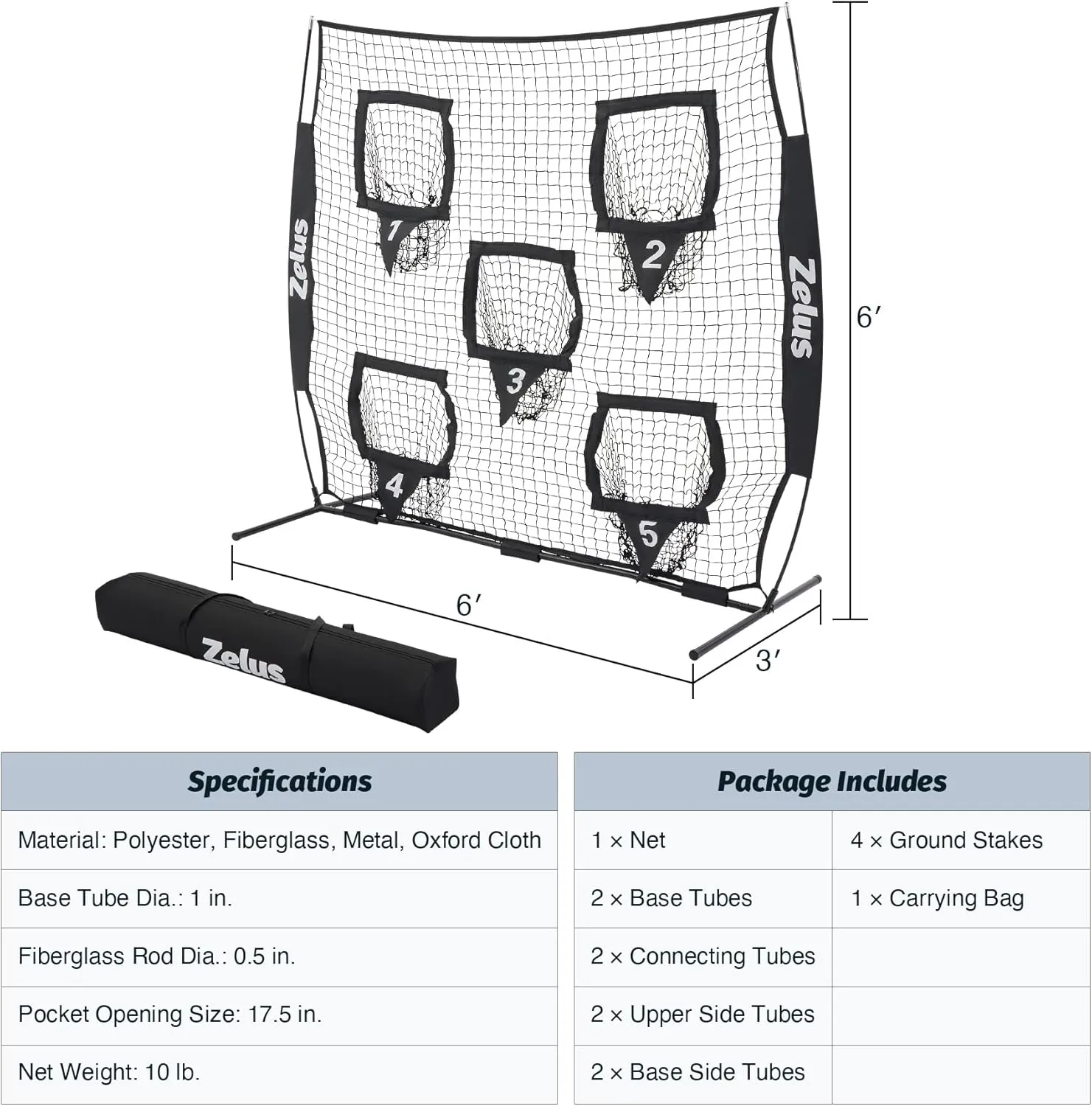 ZELUS Football Throwing Net, Quarterback Training Equipment with 5 Target Pockets, Football Practice Throwing Passing Accuracy Trainer with Carry Bag Ground Stakes for Kids Adults