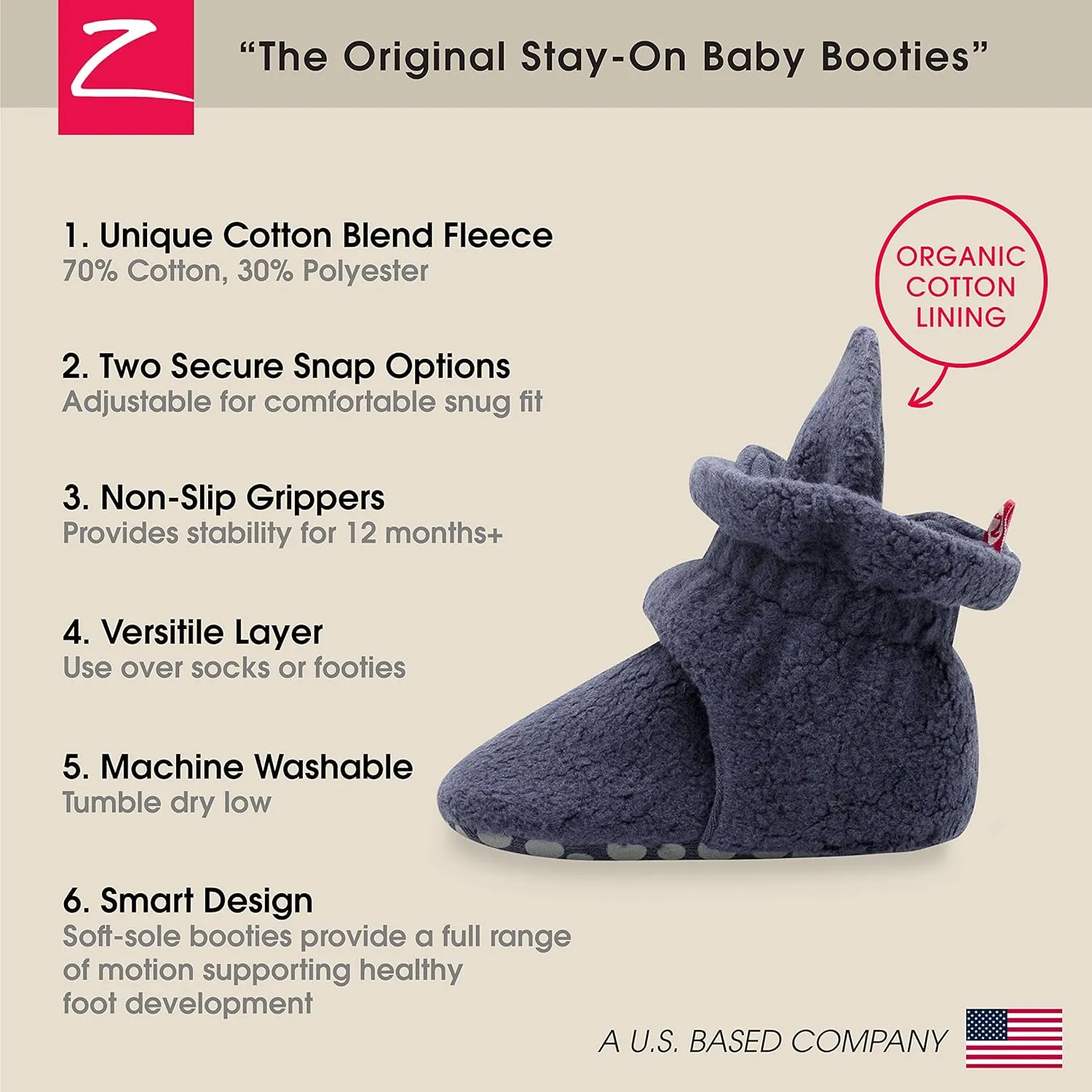 Zutano Unisex Fleece Baby Booties, Two Snap Closure, Newborn to 24 Months
